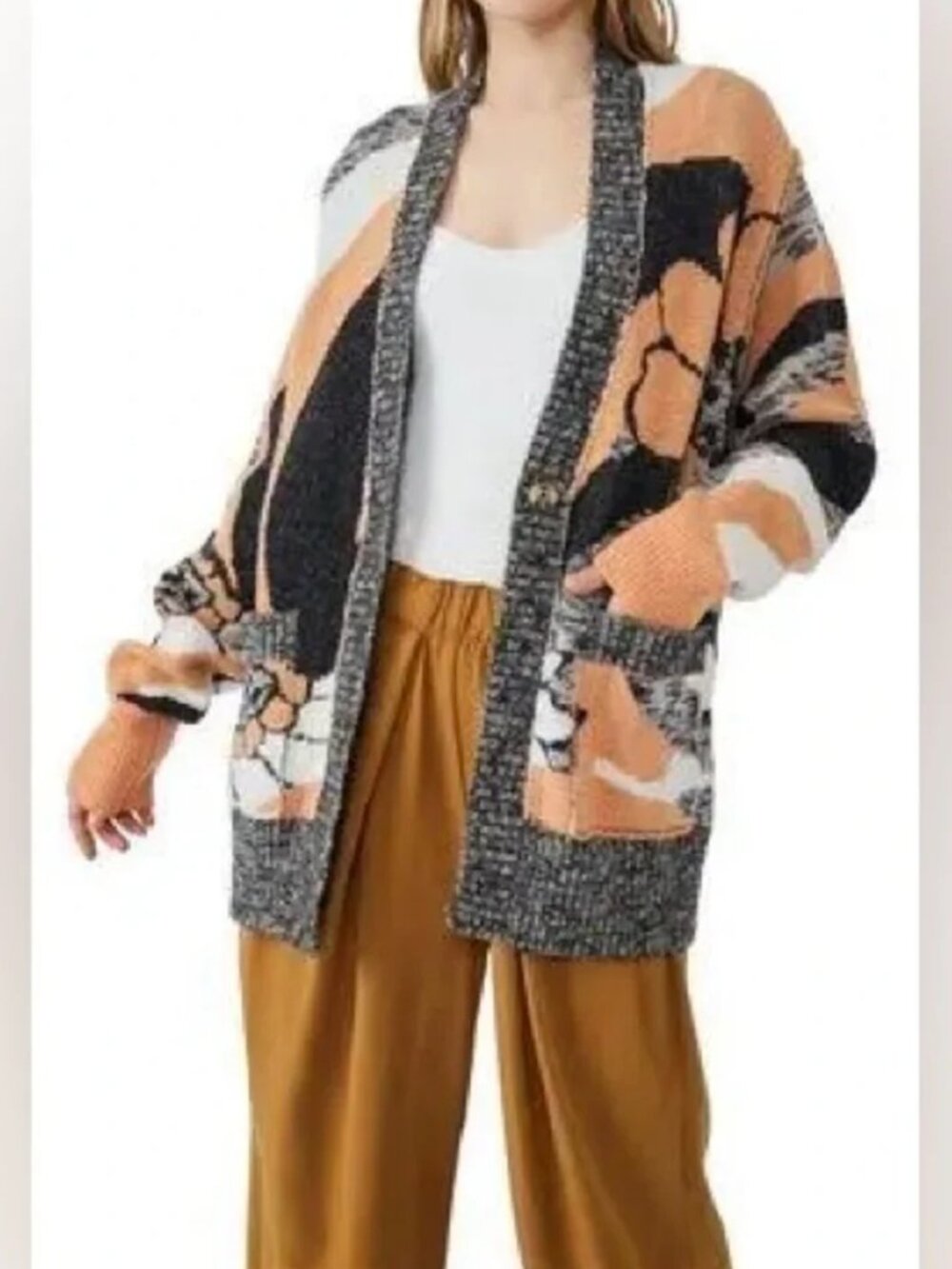 Free People August Cardigan Peach Petals Women's Size Large Oversized Wool Blend